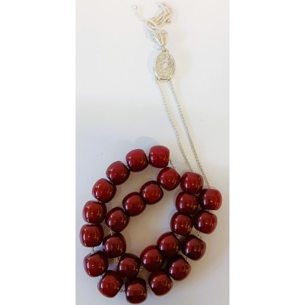 Κομπολόι από ασήμι 925 με χάντρες από κεχριμπάρι φατουράν χρώματος κόκκινου (KOM14)